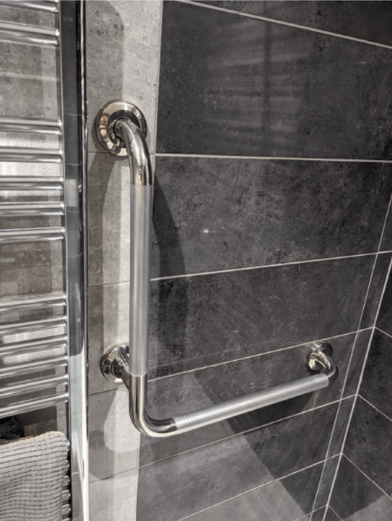 grab handles in a modern shower